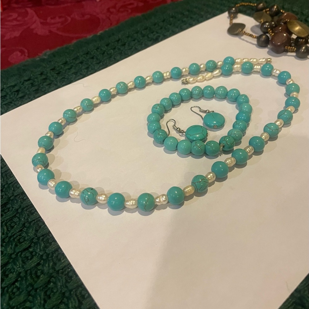 Others Follow Blue and White Necklace with Polished Beads
